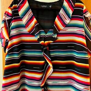 Ralph Lauren Brilliant colored Ruffled Graphic Blouse